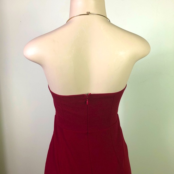 Lulus Minidress burgundy strapless, gold neck ring - Picture 3 of 9
